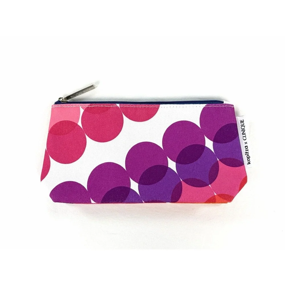 New Kapitza x Clinique Cosmetic Makeup Bag Pouch Geometric Circles Colorful Zip